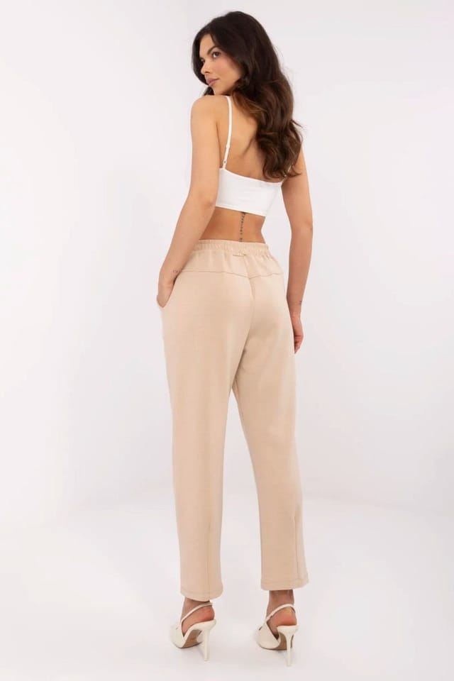 Love Lace Love Lace Women's High Waist Tie Sweatpants Trousers in Beige - 2