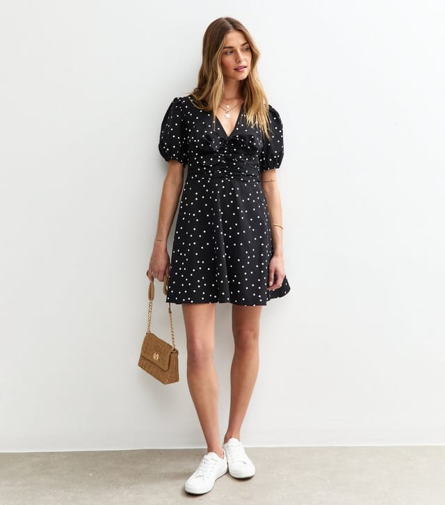 New Look Women's Black Spot Print Bow Front Mini Dress New Look - 3