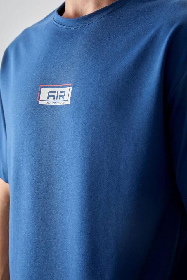 Tommy Life Tommy Life Men's Oversized Logo Patch T-Shirt in Blue - 3