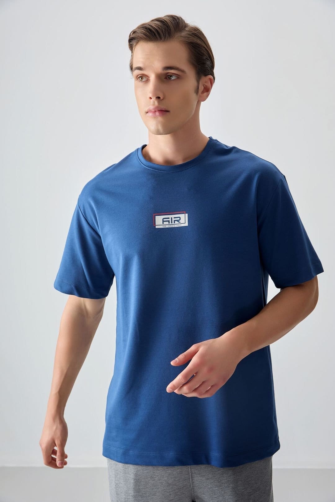 Tommy Life Tommy Life Men's Oversized Logo Patch T-Shirt in Blue - 4