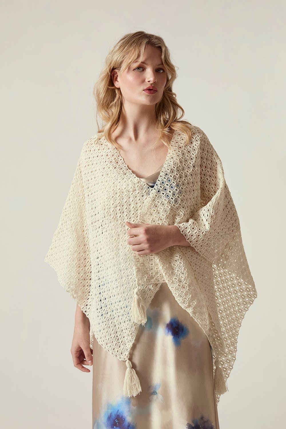 James Lakeland James Lakeland Cream Lattice Knit Kaftan