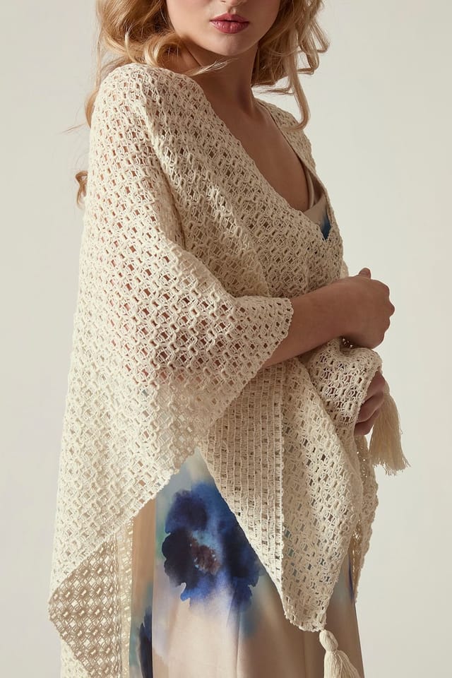 James Lakeland James Lakeland Women's Cream Lattice Knit Kaftan - 3