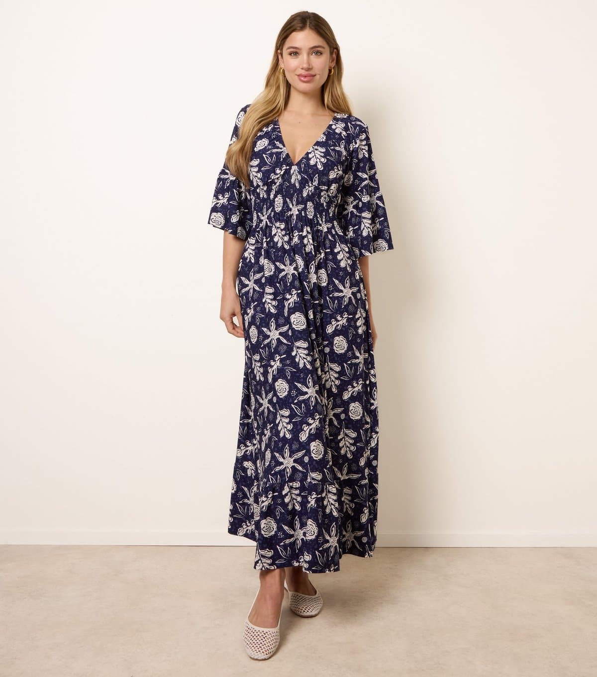 Blue Vanilla Women's Navy Floral Shirred Maxi Dress Blue Vanilla New Look