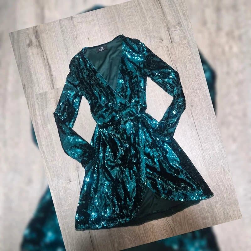 Bershka Berkshire Teal/turquoise sequin mini dress S