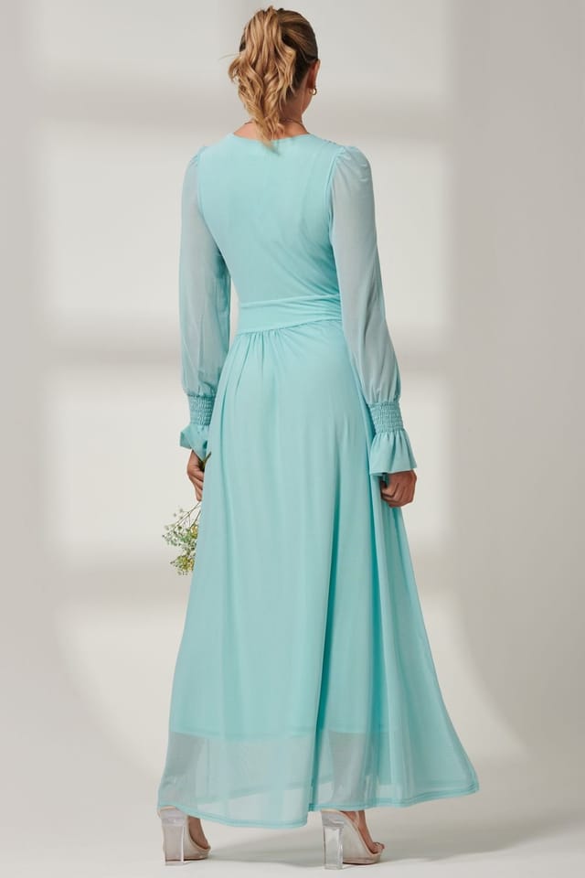 Jolie Moi Jolie Moi Women's Greta Long Sleeve Mesh Maxi Dress in Light Green - 2