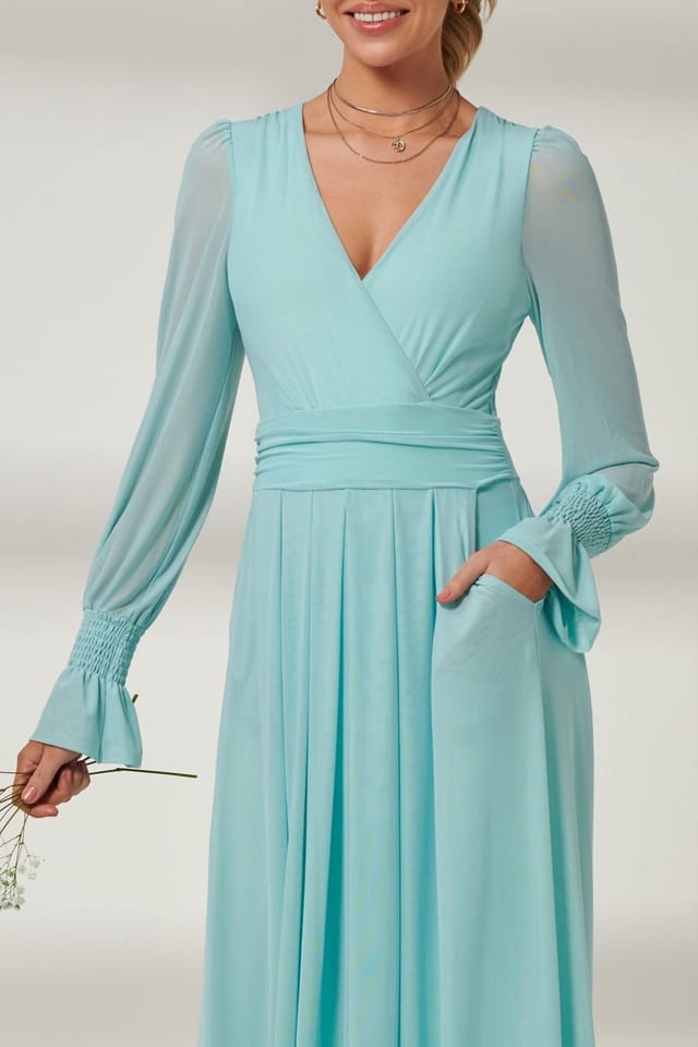 Jolie Moi Jolie Moi Women's Greta Long Sleeve Mesh Maxi Dress in Light Green - 3