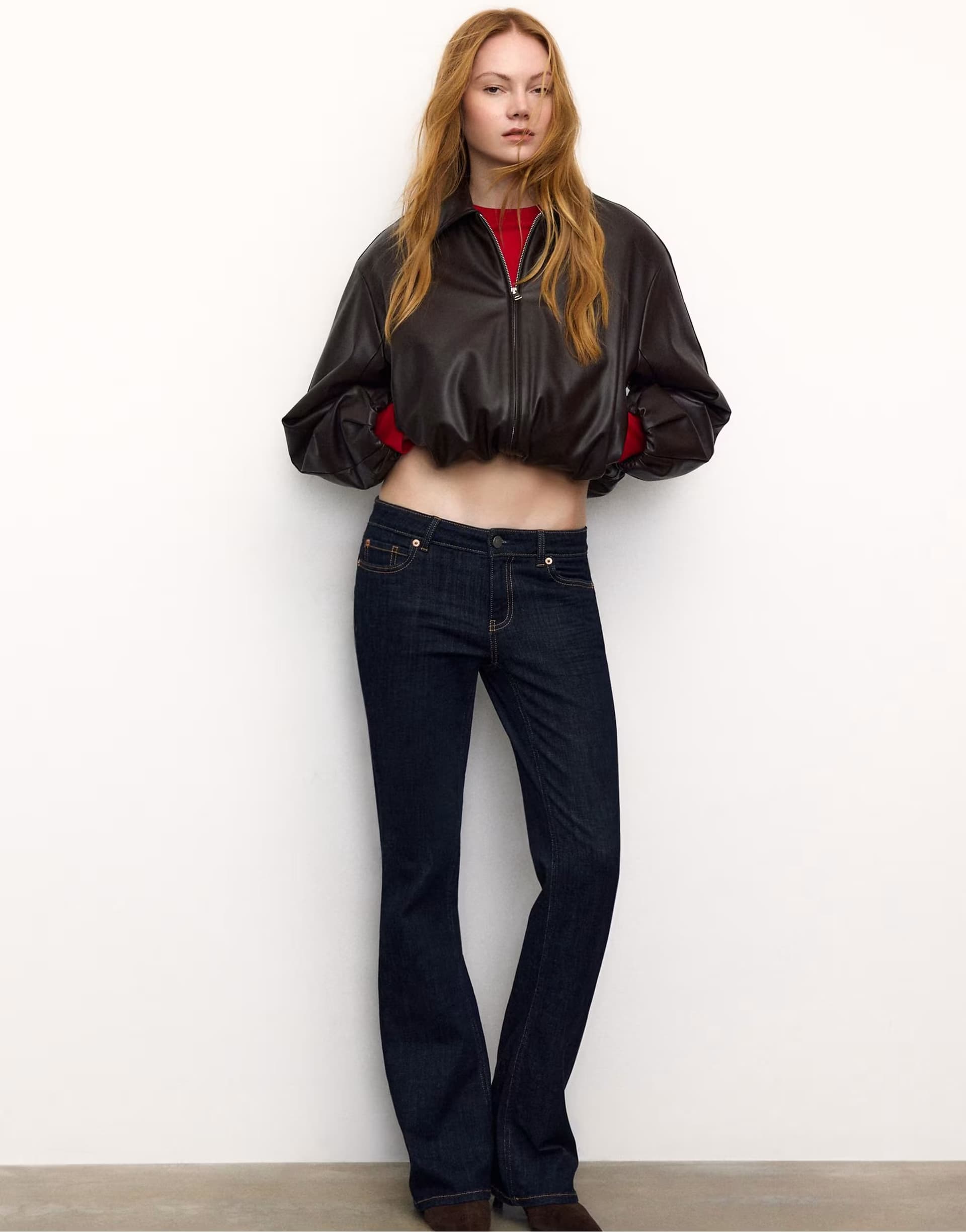 ASOS Stradivarius Faux leather quilted bomber jacket in brown