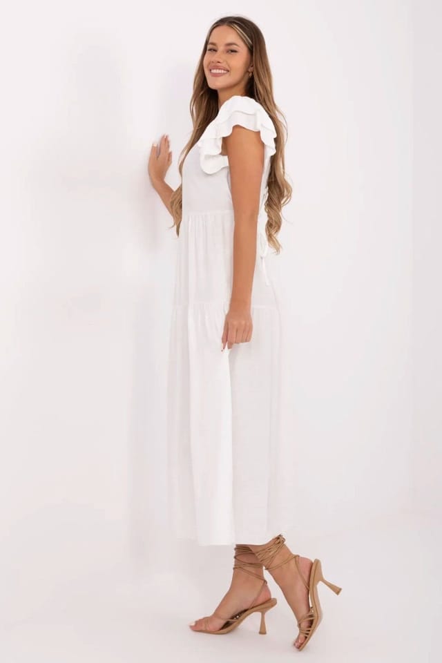 Love Lace Love Lace Women's Feminine V Neck Flared Midi Summer Dress in White - 2