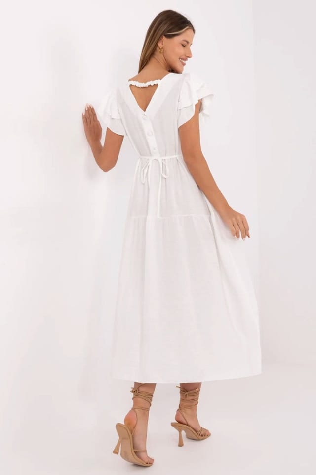 Love Lace Love Lace Women's Feminine V Neck Flared Midi Summer Dress in White - 3