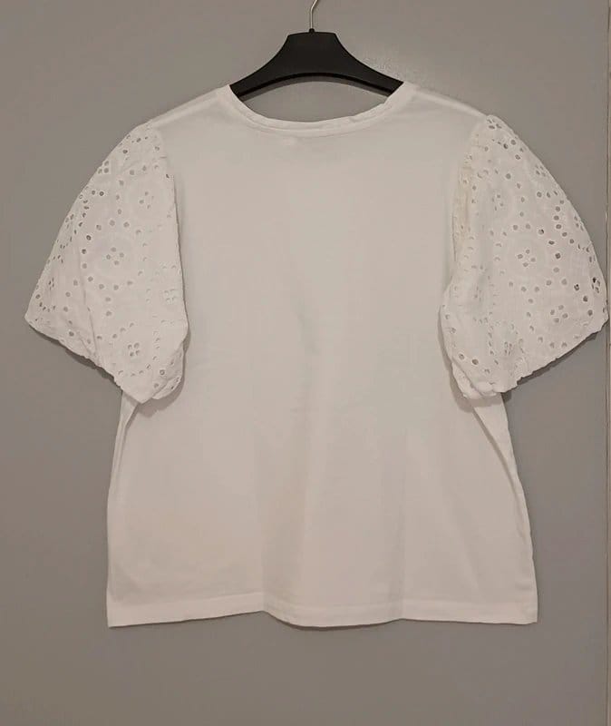 Mint Velvet White Broderie Sleeve Top - Size L/16