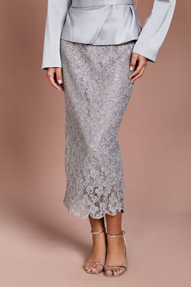 Coast Coast Women's Lace Sequin Pencil Skirt in Silver - 2