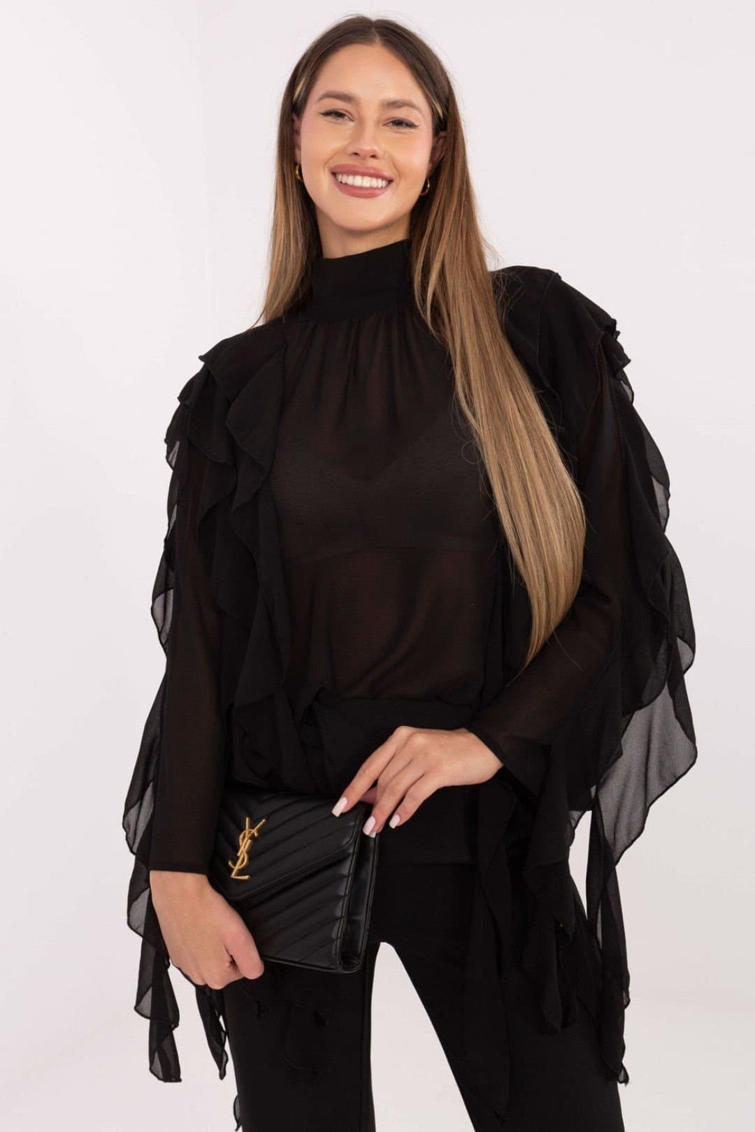 Love Lace Love Lace Black Polyester/Viscose Turtleneck Blouse