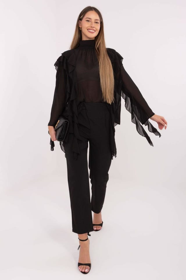 Love Lace Love Lace Women's Elegant Turtleneck Ruffle Blouse for Day to Night in Black - 2