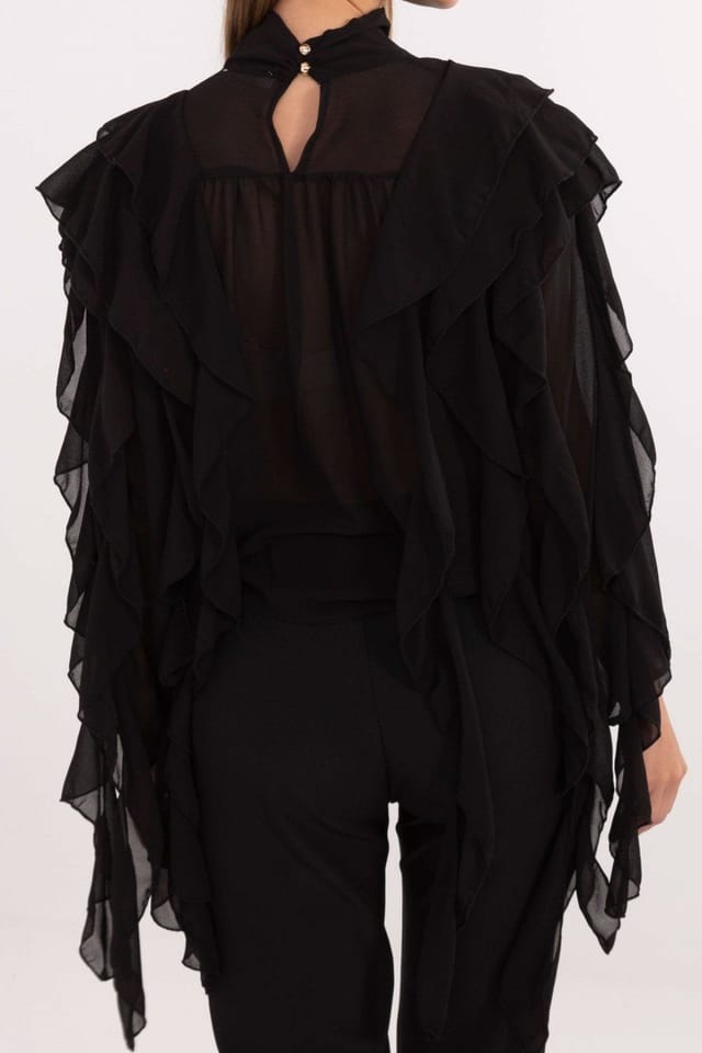 Love Lace Love Lace Women's Elegant Turtleneck Ruffle Blouse for Day to Night in Black - 3