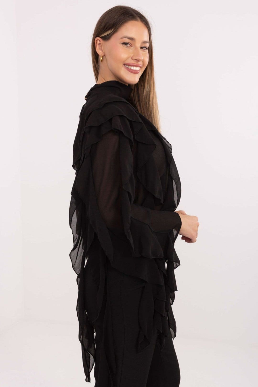 Love Lace Love Lace Women's Elegant Turtleneck Ruffle Blouse for Day to Night in Black - 4