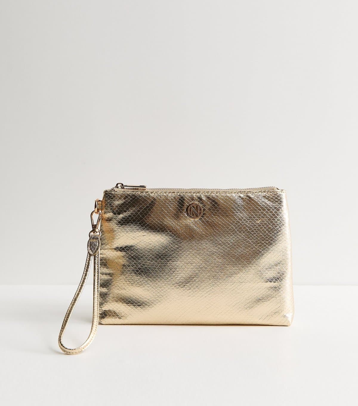 New Look Gold Lizard Effect Faux Leather Wrist Strap Pouch New Look