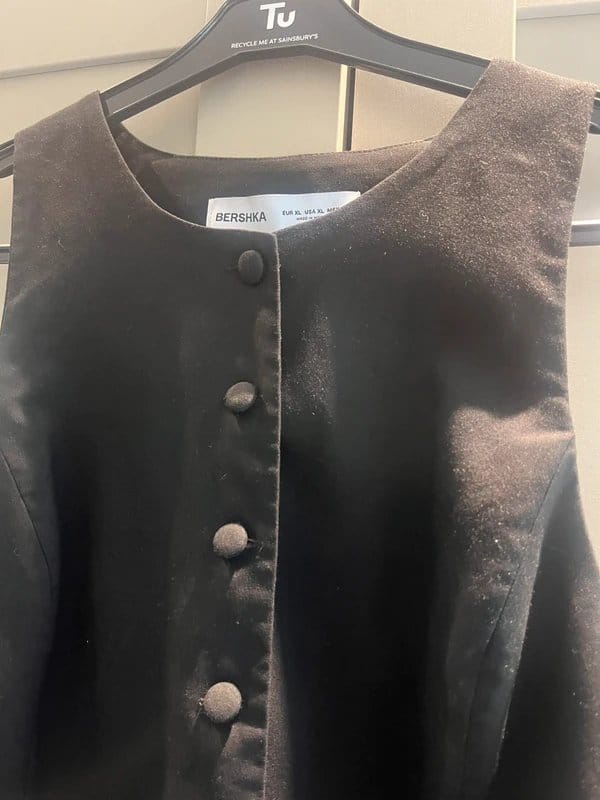 Bershka Black Linen Split Front Waistcoat