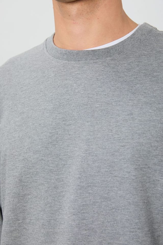 Tommy Life Tommy Life Men's Plain Crew Neck Sweatshirt in Light Grey - 2