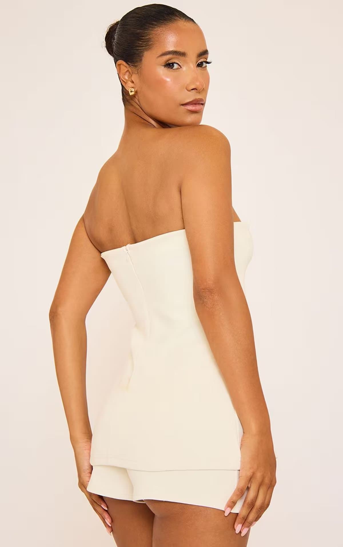 EGO Bandeau Interlock Fitted Top In Cream, Women's Size UK 14
