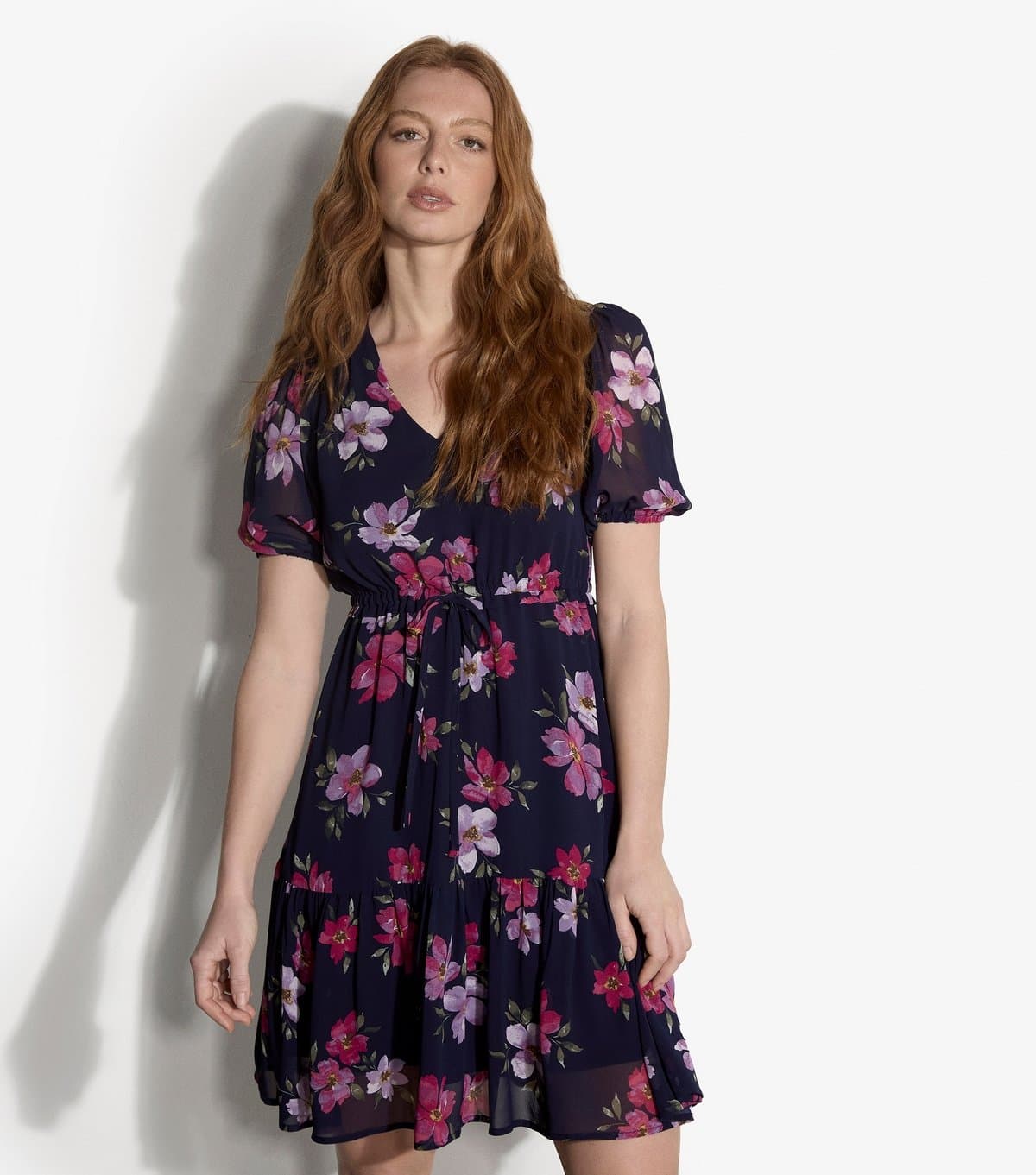 Apricot Women's Navy Rose Print Drawstring Waist Dress Apricot New Look