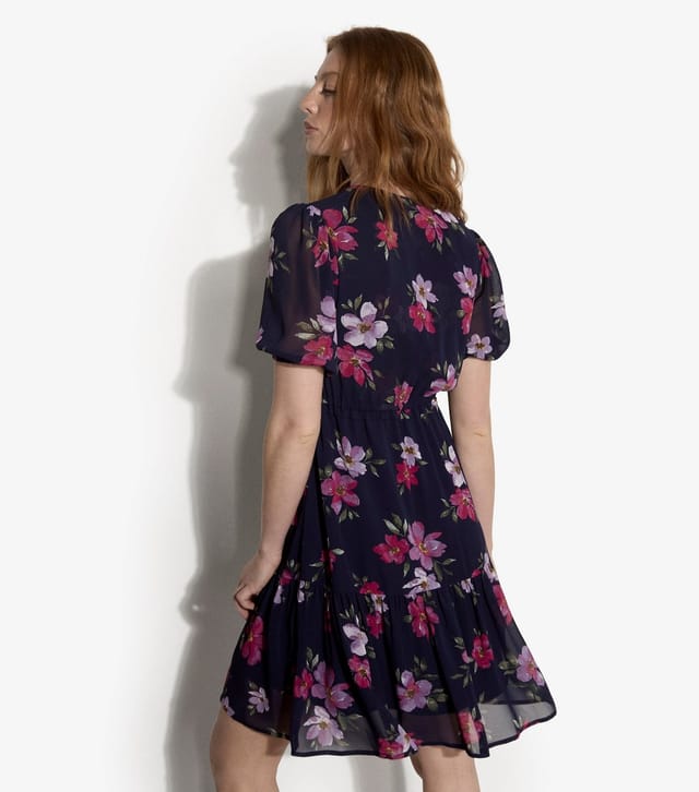 Apricot Women's Navy Rose Print Drawstring Waist Dress Apricot New Look - 3
