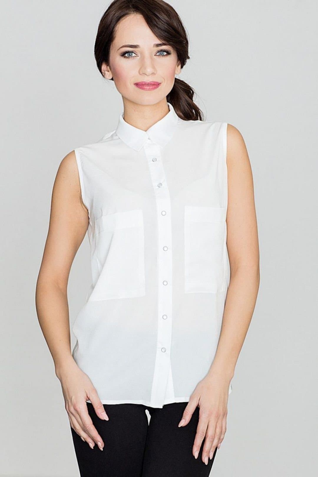 Love Lace Love Lace Women's Delicate Sleeveless Shirt with Pearl Button in White
