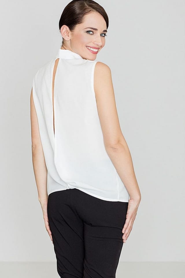 Love Lace Love Lace Women's Delicate Sleeveless Shirt with Pearl Button in White - 2