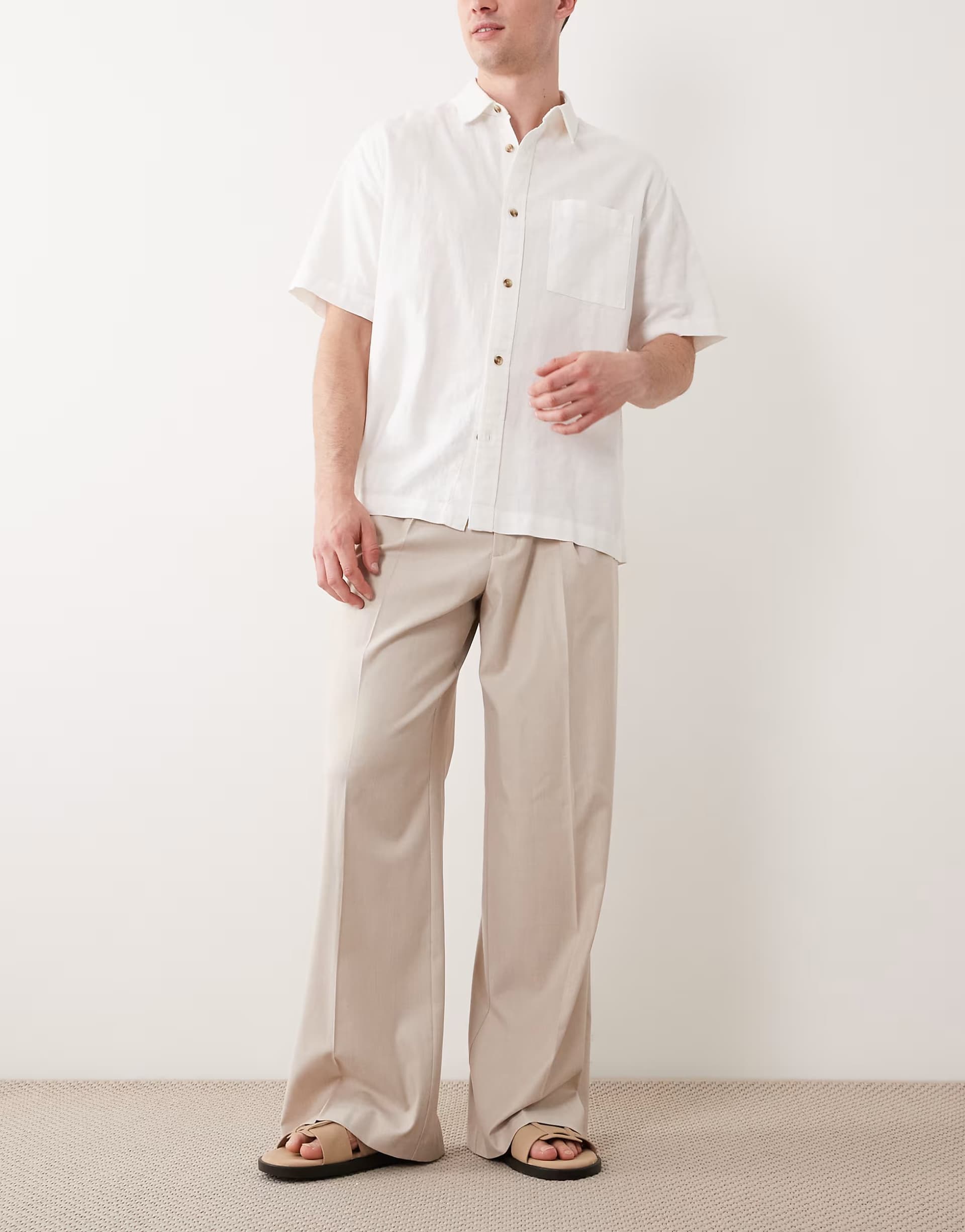 ASOS ASOS Stone Loose Leg Trousers with Front Pleat