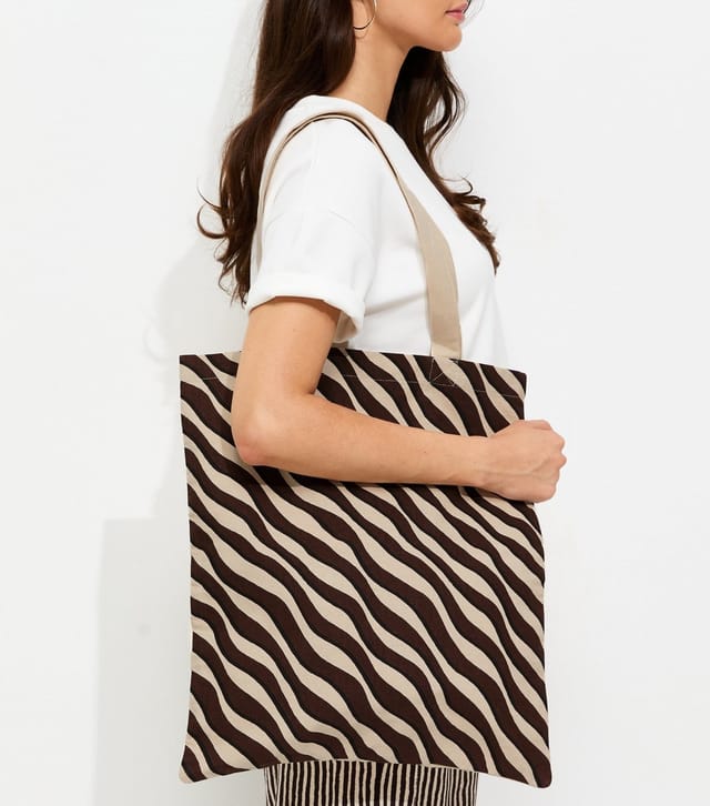 New Look Stone Cotton Canvas Wave Print Tote Bag New Look - 2