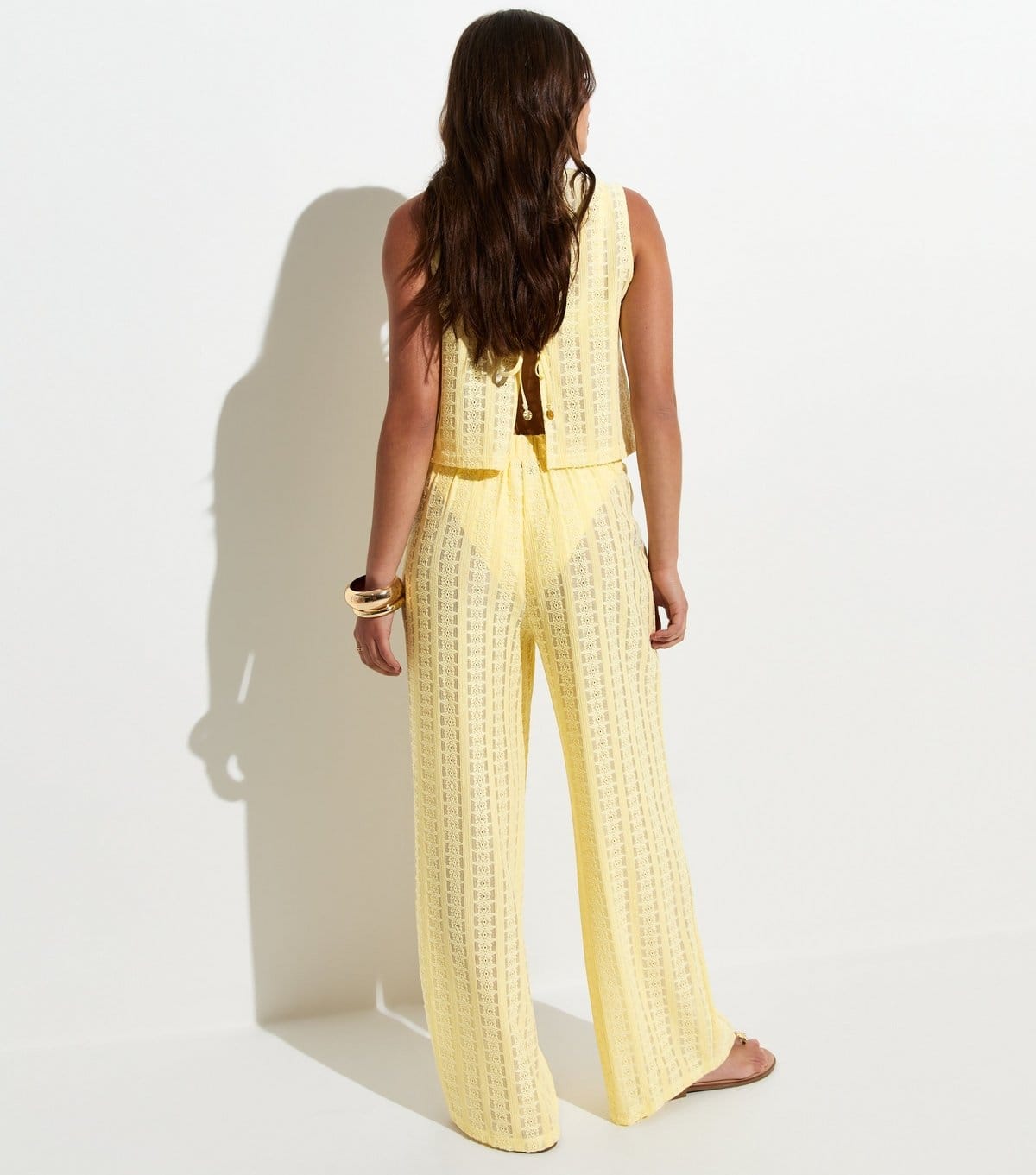 New Look Women's Light Yellow Lace Beach Wide Leg Trousers New Look - 4