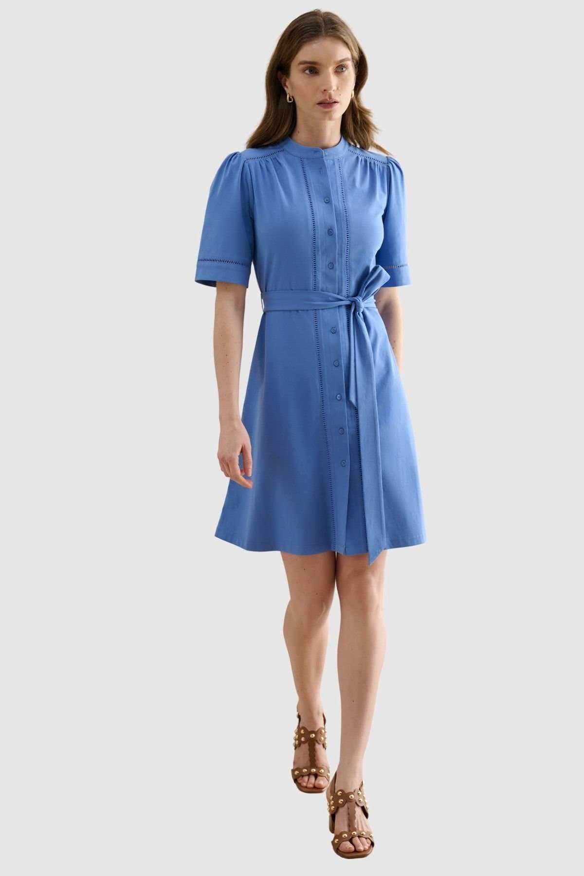 Hobbs London Hobbs London Women's Livvie Belted Mini Shirt Dress in Bright Blue