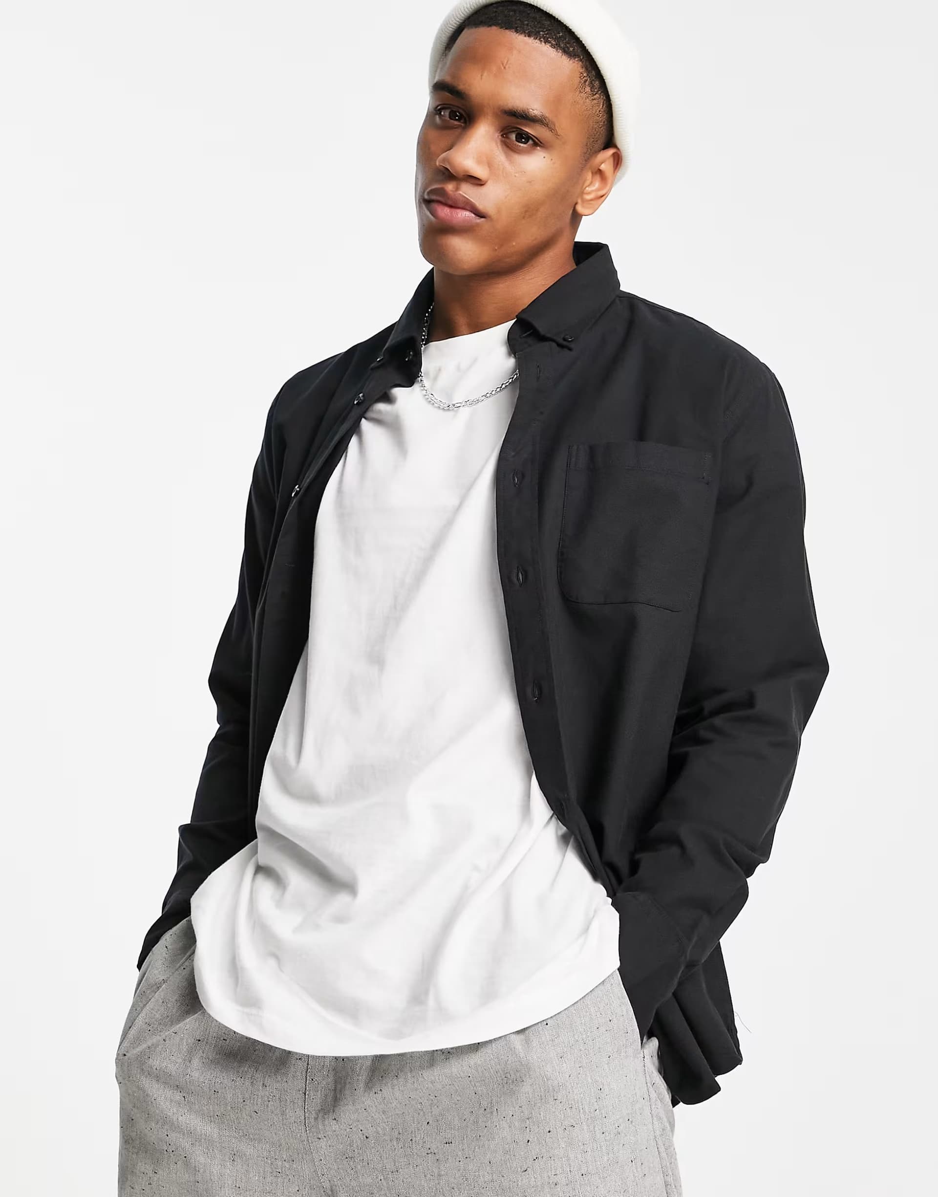 ASOS Selected cotton oxford shirt in black