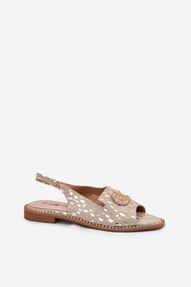 Love Lace Love Lace Women's Suede Flat Sandals with Buckle Closure & Comfort in Beige - 2