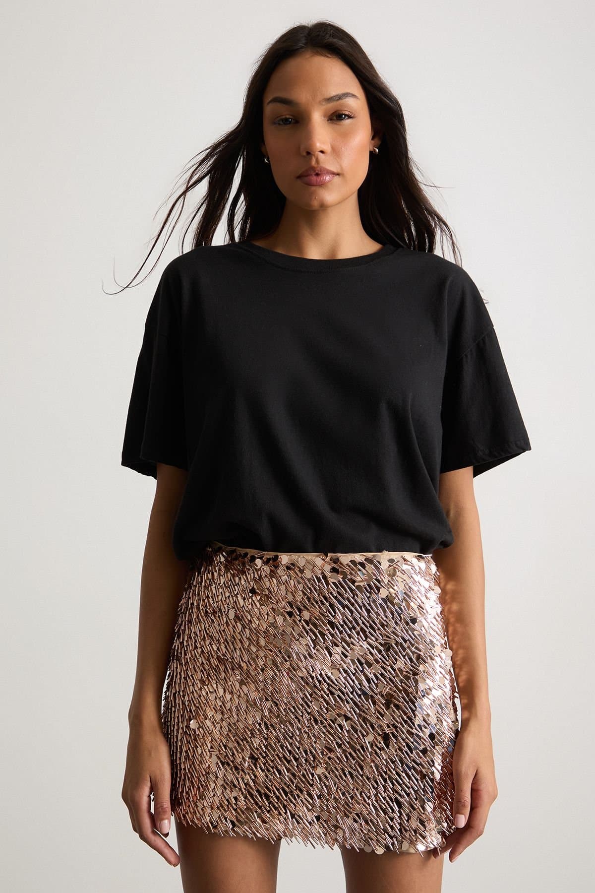 Warehouse Warehouse Women's Multi Sequin Mini Skirt in Rose Gold