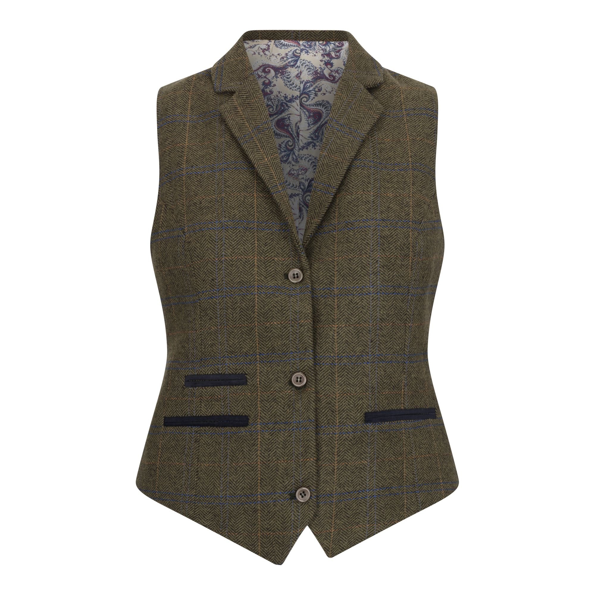 Infinity Leather Infinity Leather Women's Tailored Fit Tweed Waistcoat in Herringbone Check in Green - 3