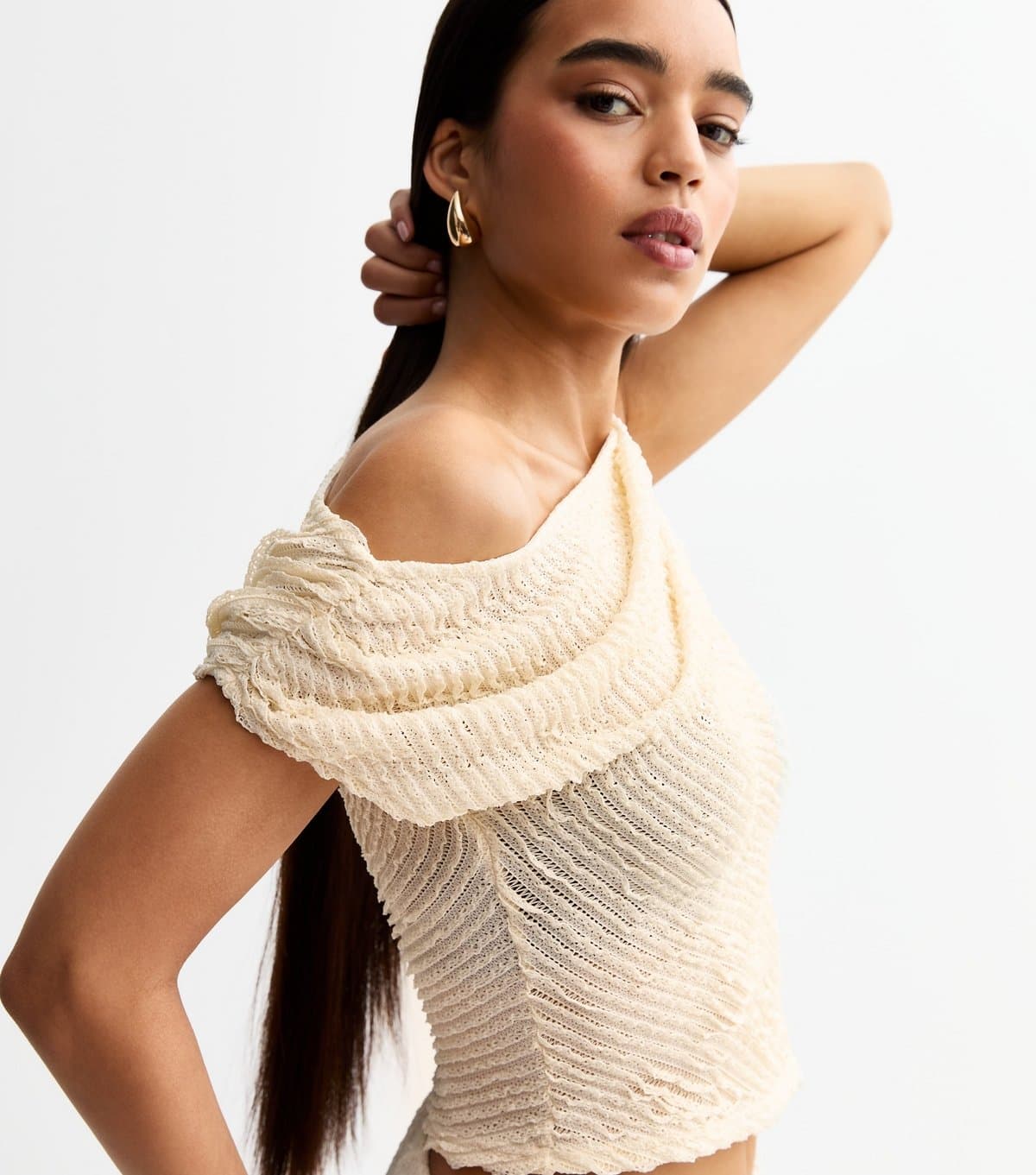 New Look Women's Cream Textured One Shoulder Top New Look