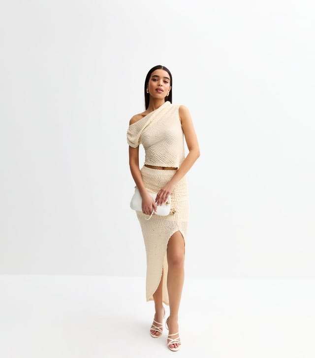 New Look Women's Cream Textured One Shoulder Top New Look - 2