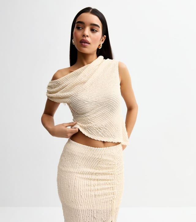 New Look Women's Cream Textured One Shoulder Top New Look - 3
