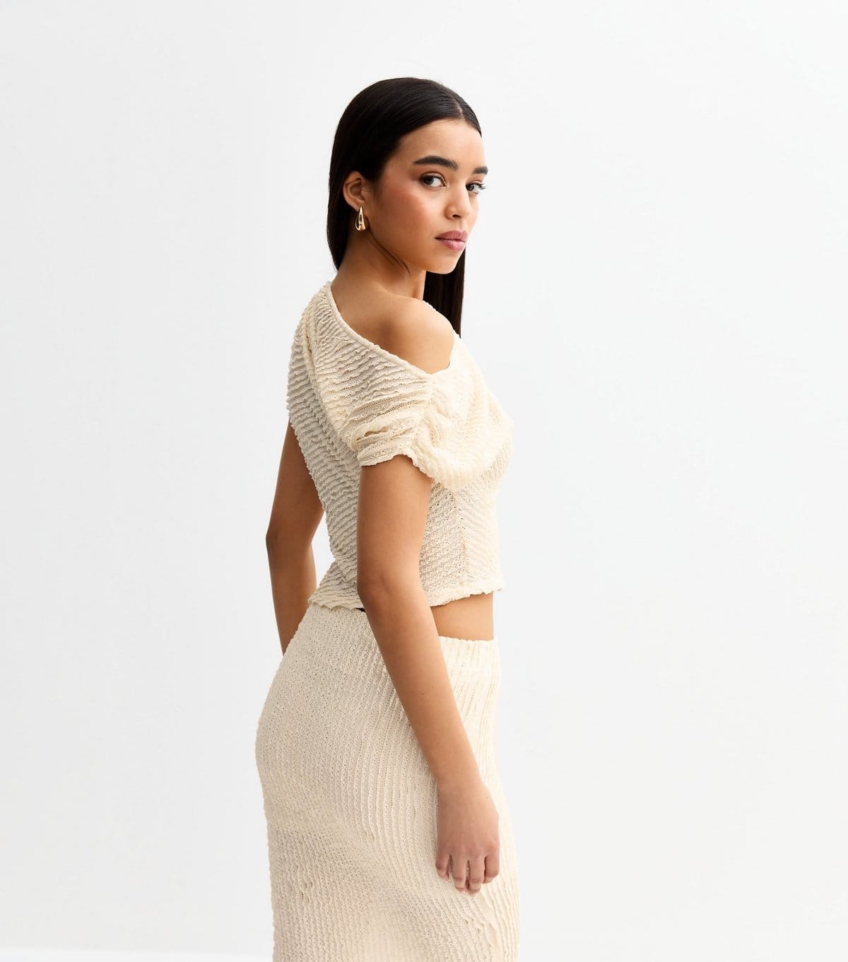 New Look Women's Cream Textured One Shoulder Top New Look - 4