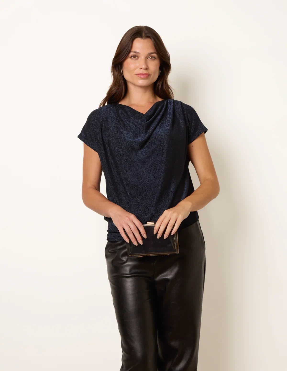 Blue Vanilla Cowl Neck Draped Top