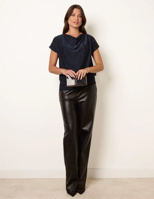 Blue Vanilla Cowl Neck Draped Top - 2