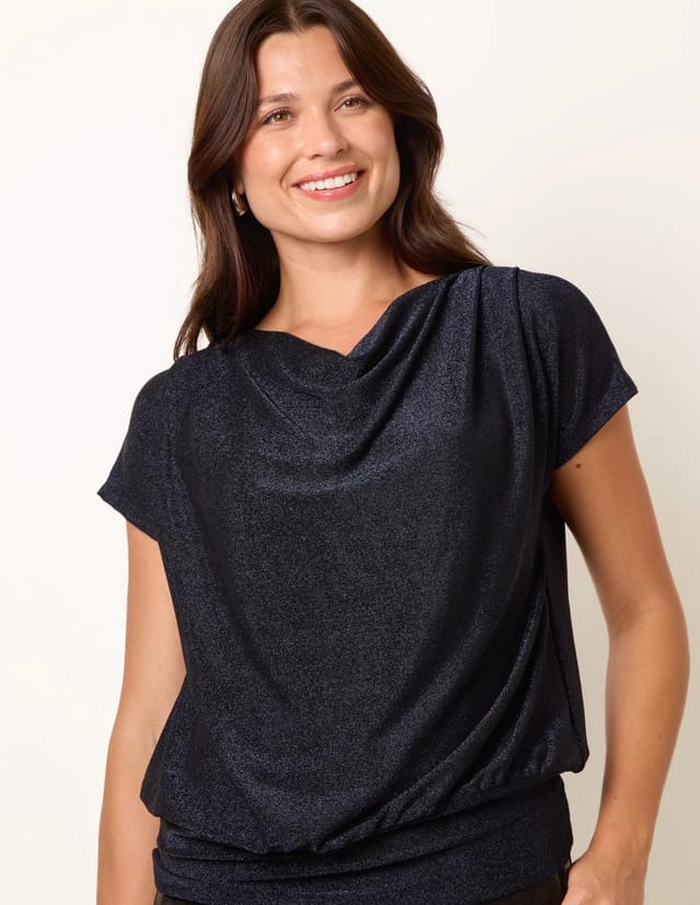 Blue Vanilla Cowl Neck Draped Top - 3