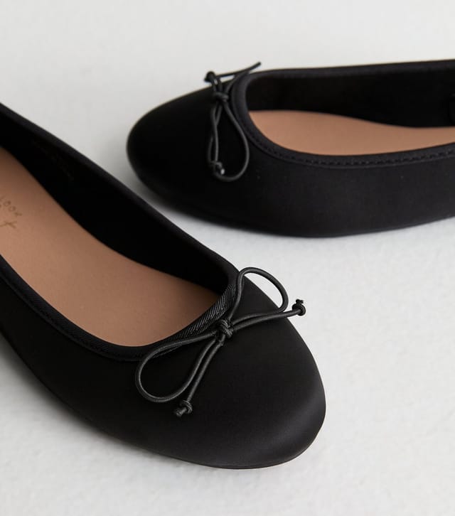 New Look Women's Black Satin Ballet Flats Vegan New Look - 3