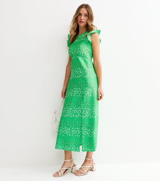 New Look Women's Green Floral Flutter Sleeve Midi Dress New Look - 2