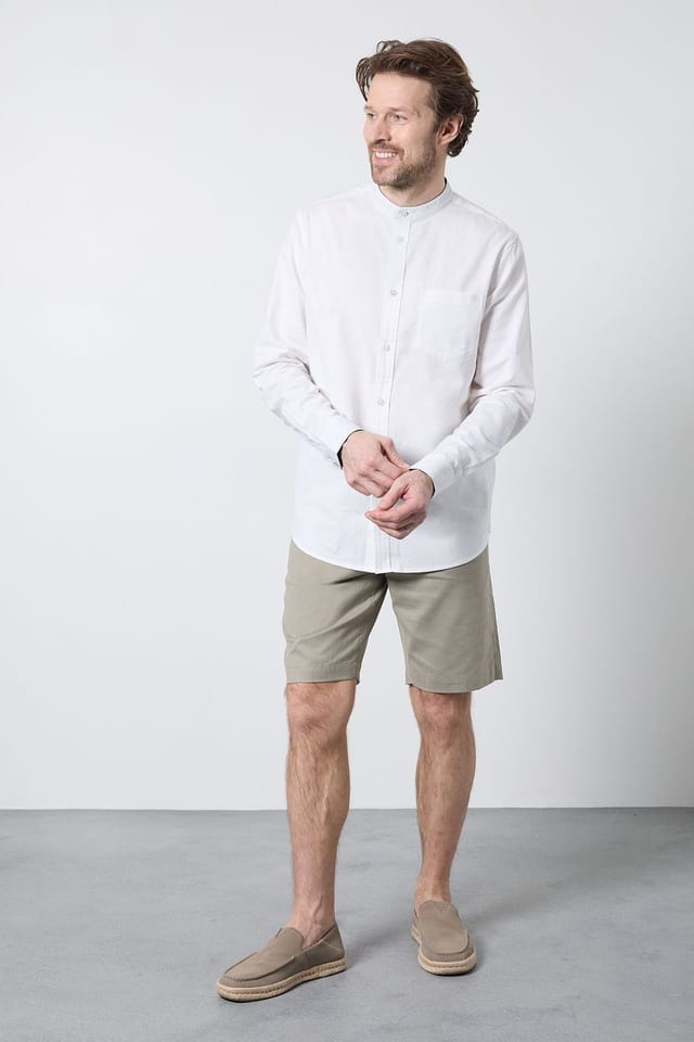 Debenhams Debenhams Men's White Grandad Long Sleeve Linen Blend Shirt - 2