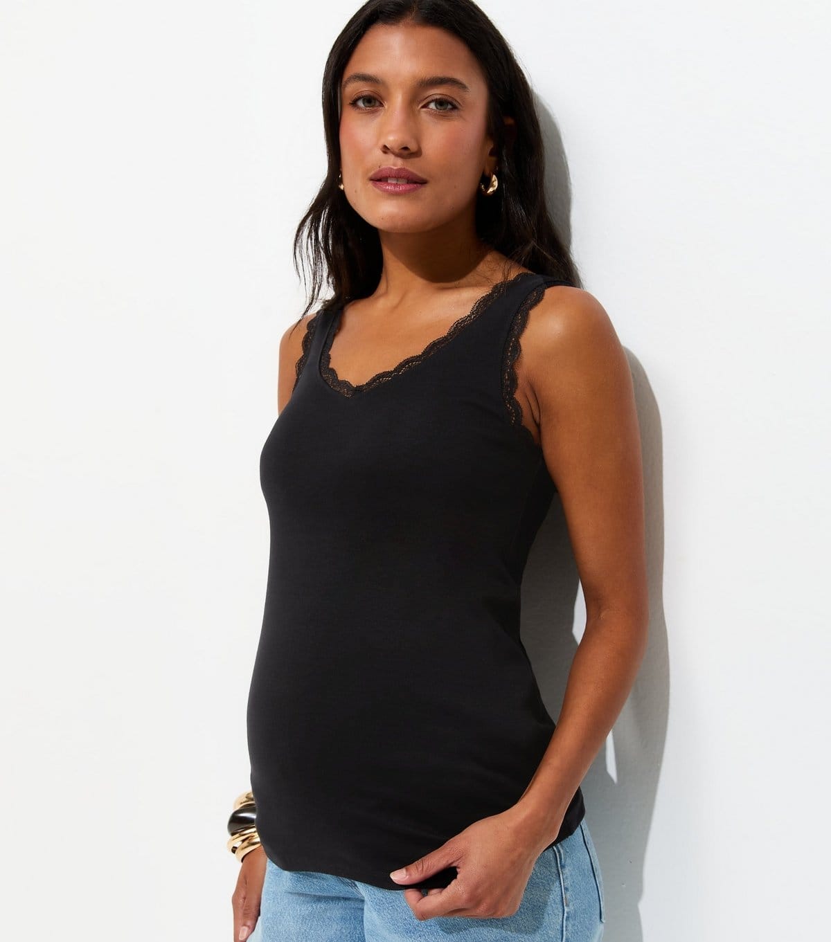 New Look Maternity Black Lace Trim Vest Top