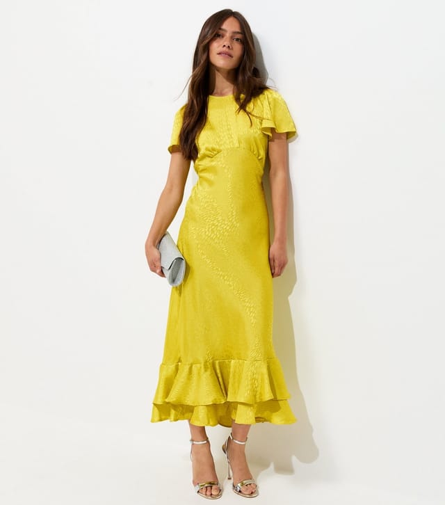 New Look Women's Petite Light Green Feather Jacquard Satin Midi Dress New Look - 3