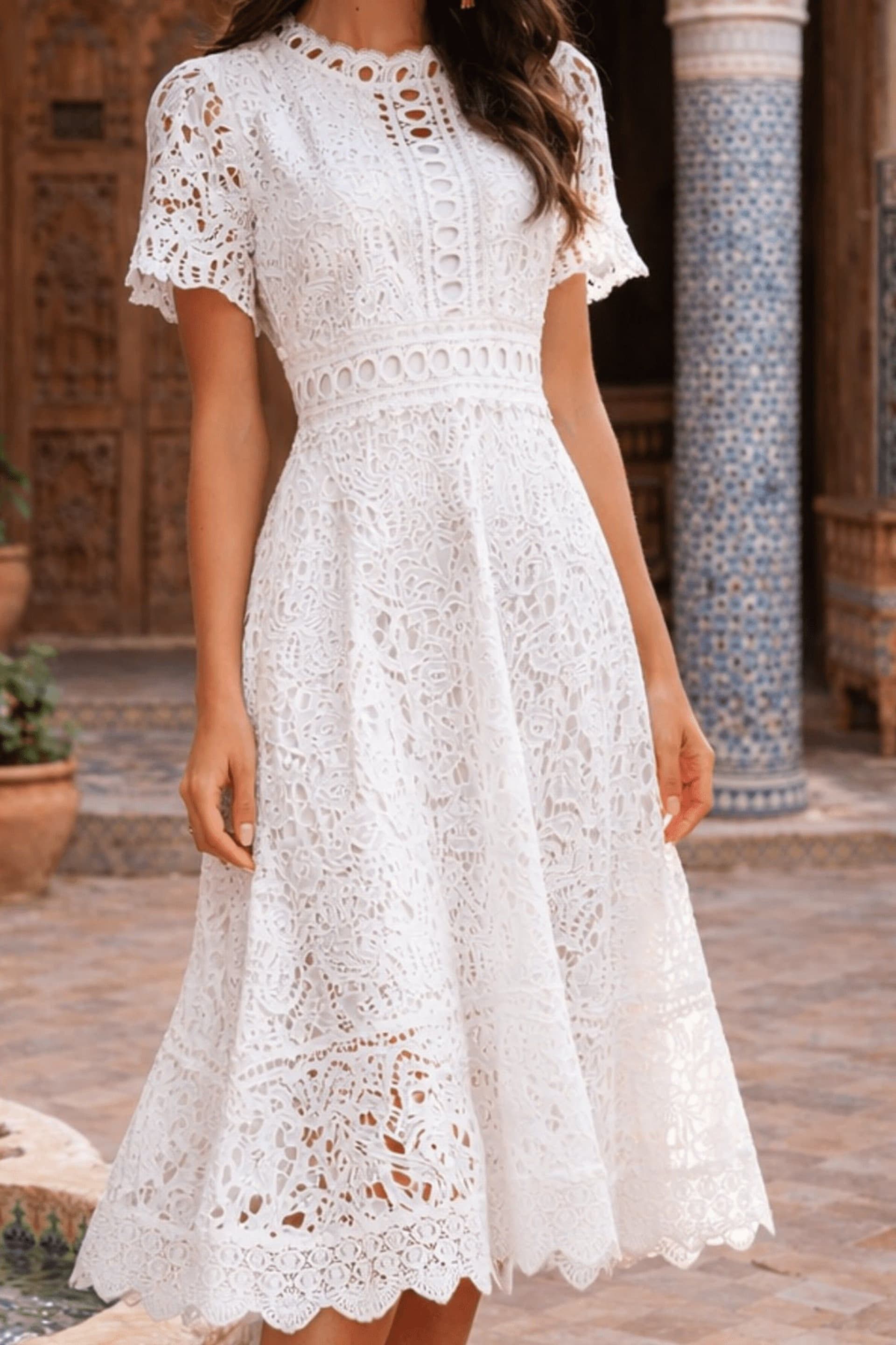 Style Cheat Style Cheat Women's White Broderie Lace Midi Dress