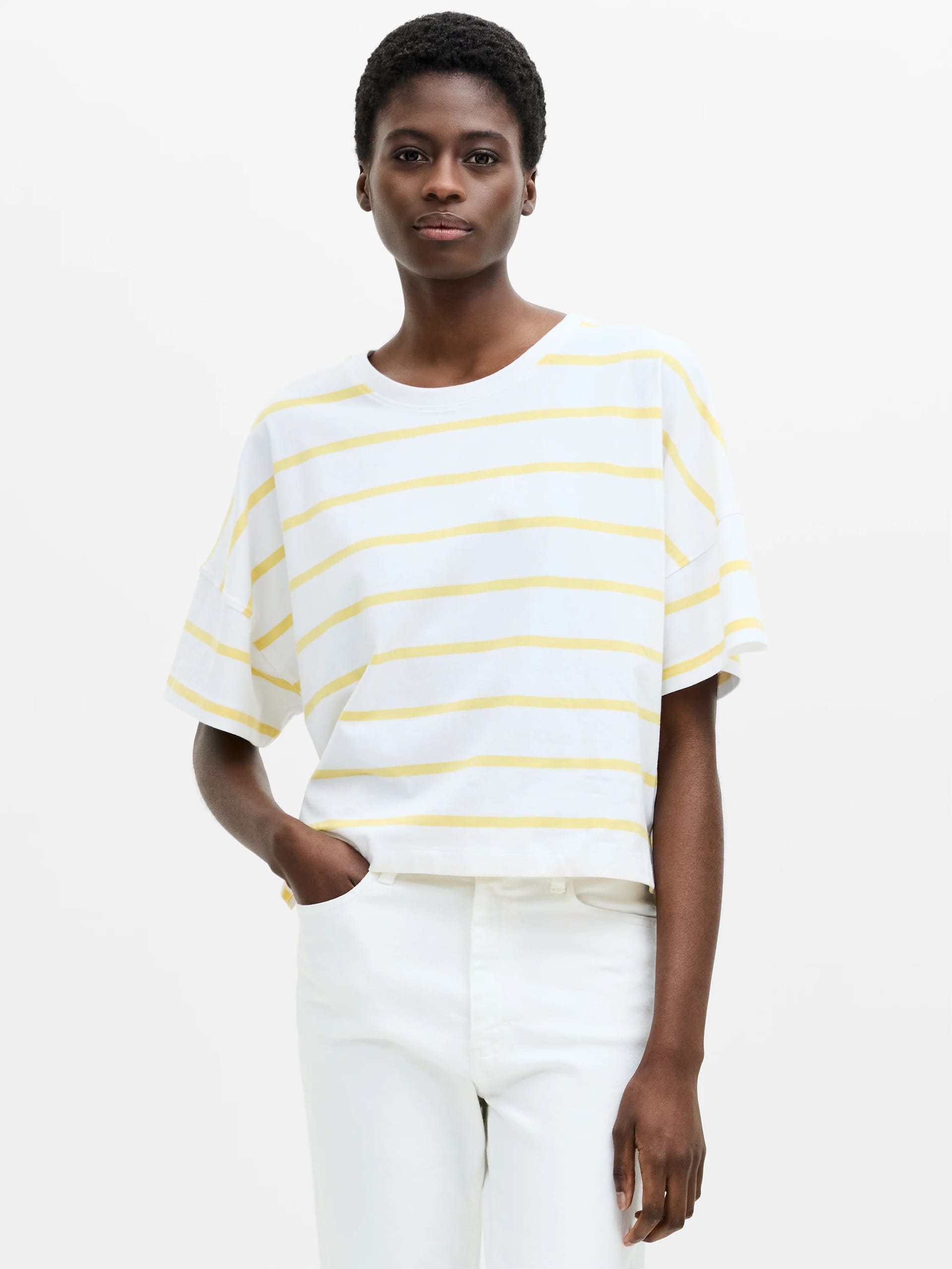 French Connection White/Butter Yellow Striped T-Shirt