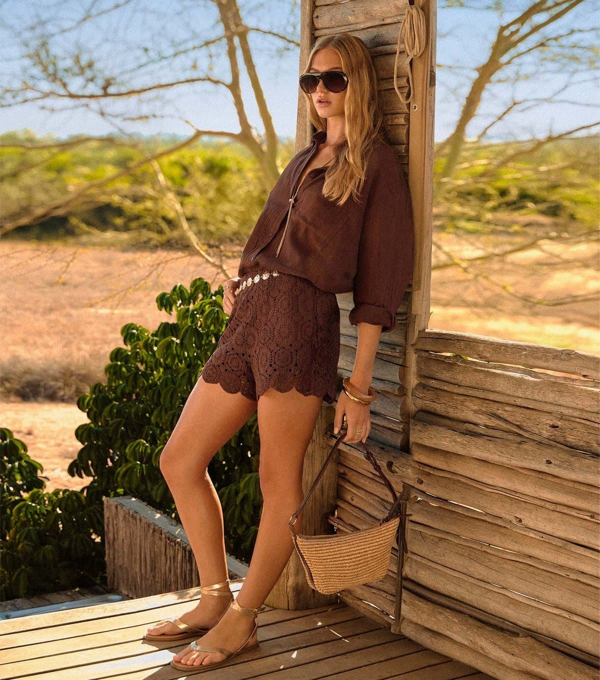 New Look Women's Dark Brown Crochet Knit Shorts New Look
